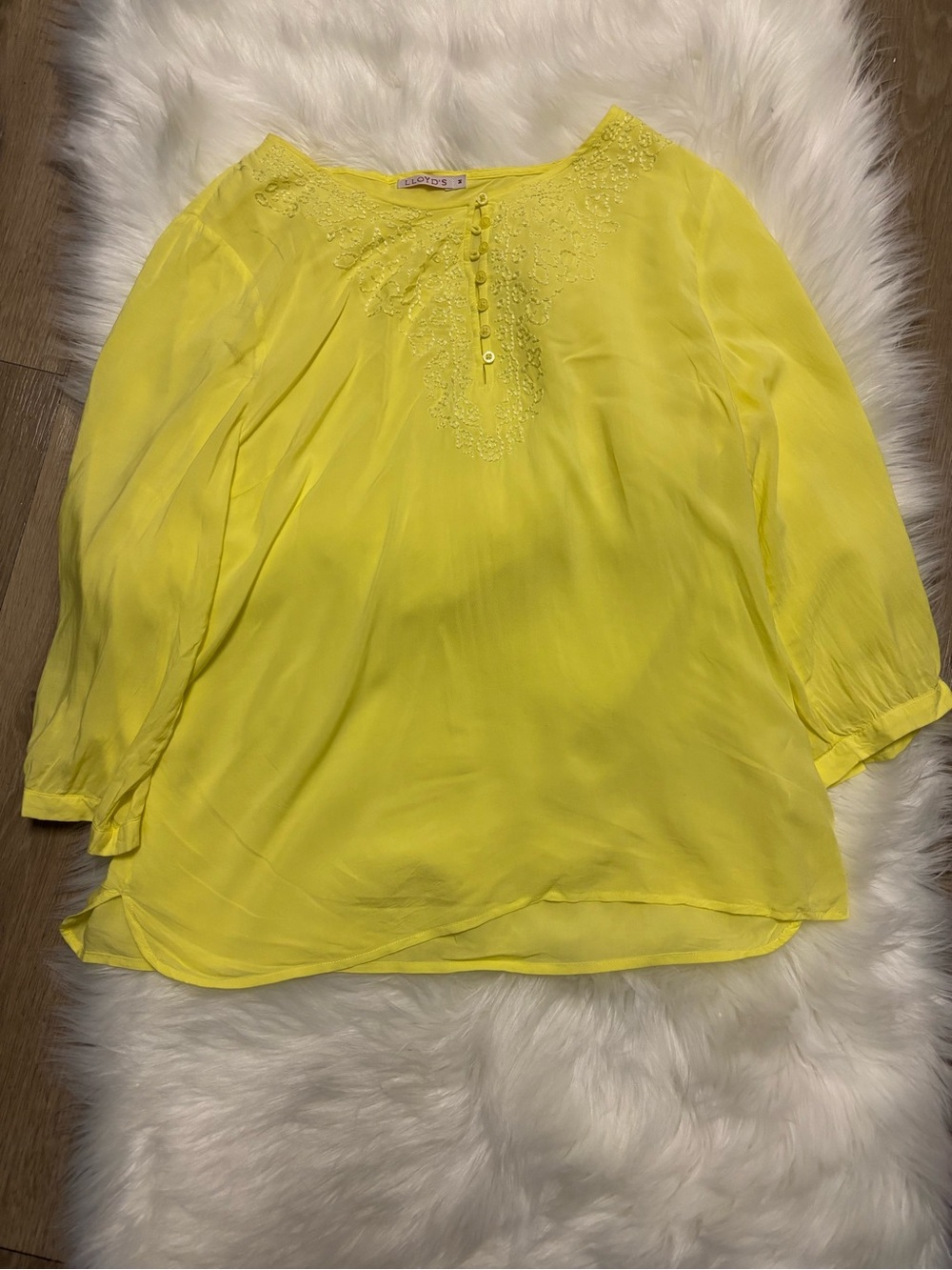 Lightweight Yellow Women's Blouse with Lace Trim